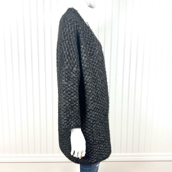 BCBG Maxazria Women's L Open Front Knit Cardigan Sweater Black Gray Fizzy Thick - Picture 7 of 14